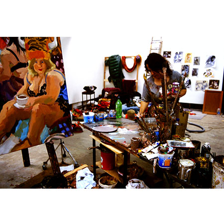 Sharpe working in her studio 2002