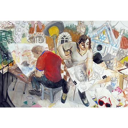 Drawing on the Roof - Florence 2009 Gouache, pastel and charcoal on paper 102cm x 152cm Private collection