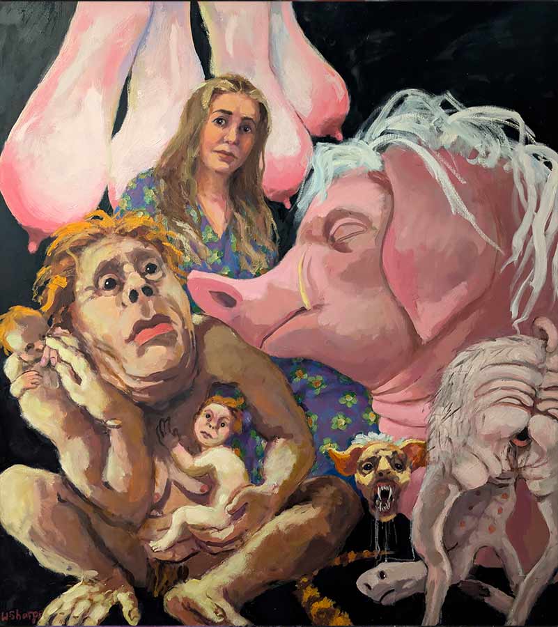 Self Portrait with Monsters, 2025, Oil and acrylic on linen, Wendy-Sharpe