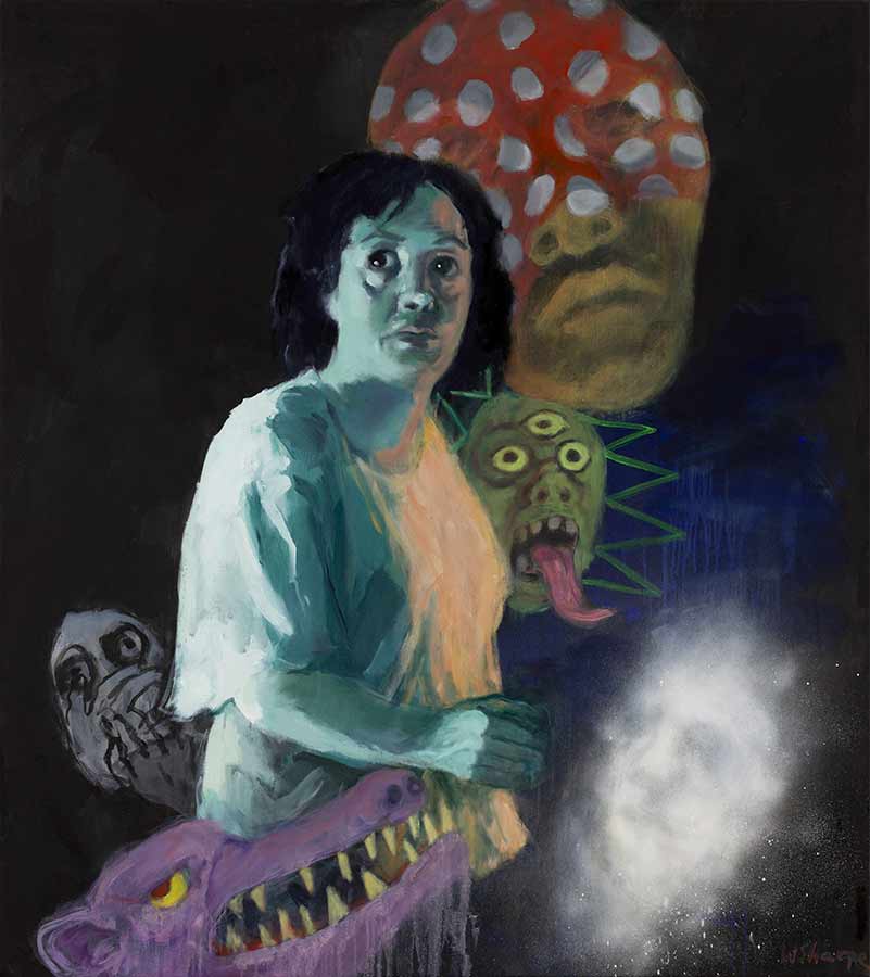 Self Portrait with Monsters, 2025, Oil and acrylic on linen, Wendy-Sharpe